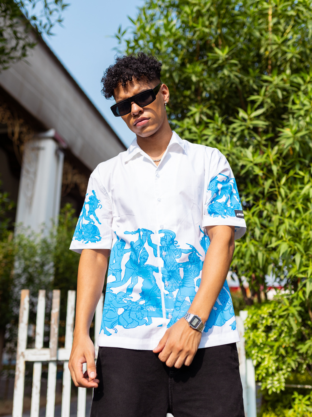 

UNRL Pure Cotton Printed Casual Shirt, White