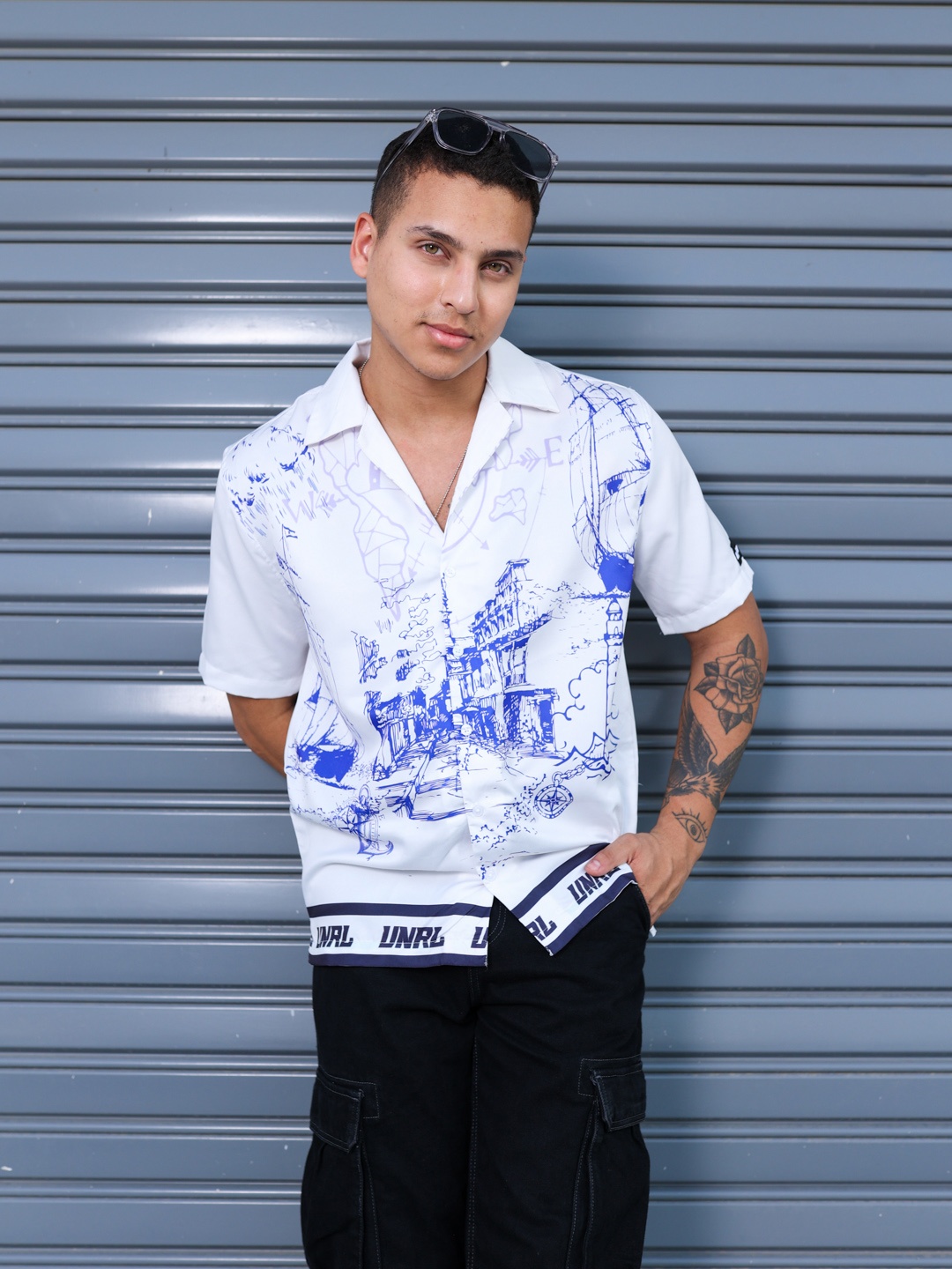 

UNRL Pure Cotton Boxy Fit Printed Casual Shirt, White
