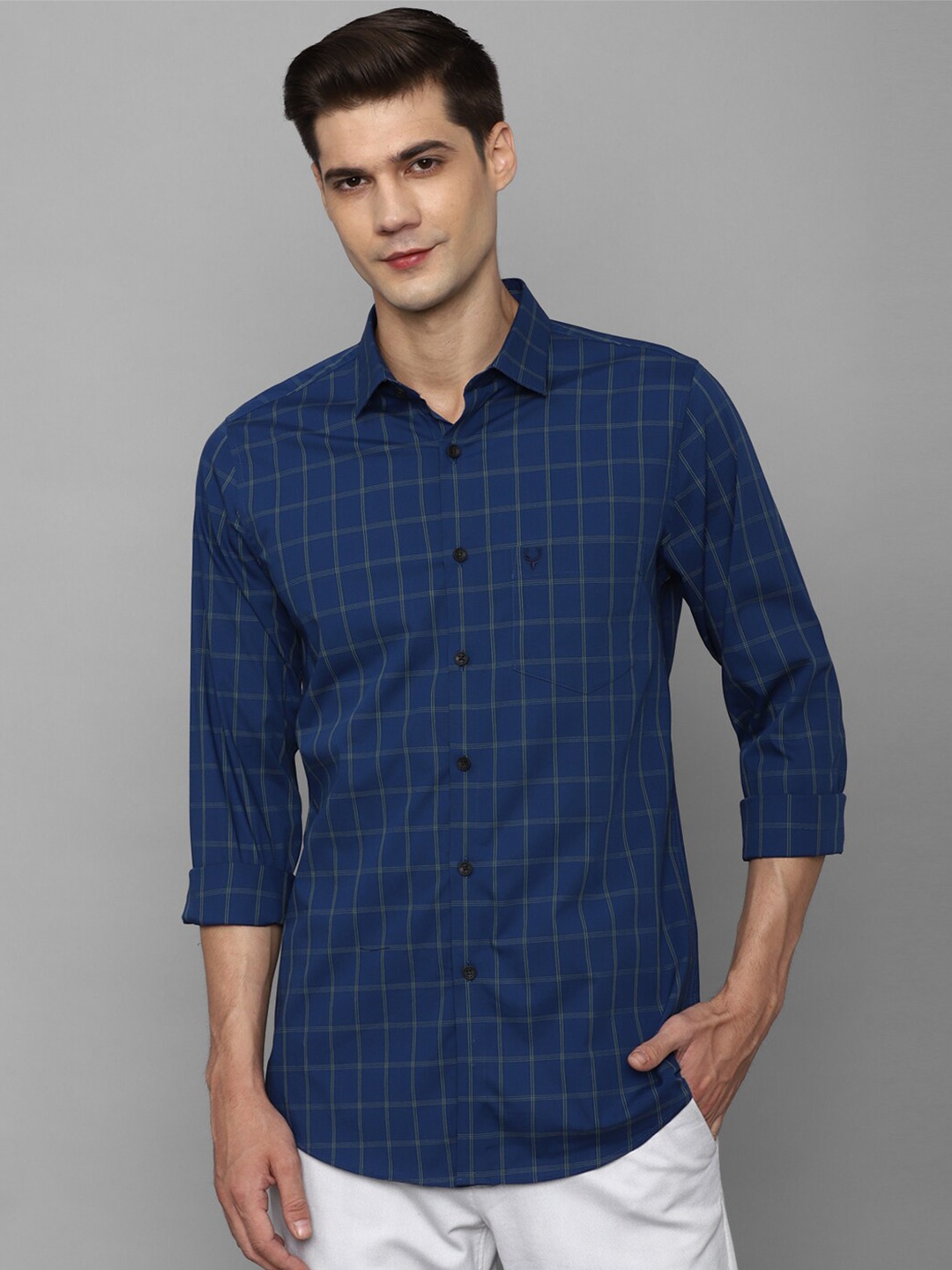 

Allen Solly Slim Fit Grid Tattersall Checked Casual Shirt, Blue