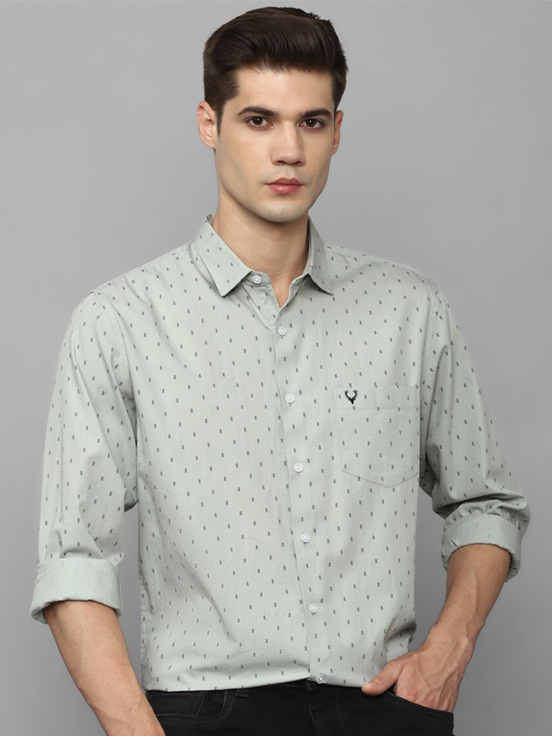 

Allen Solly Slim Fit Geometric Printed Pure Cotton Casual Shirt, Green