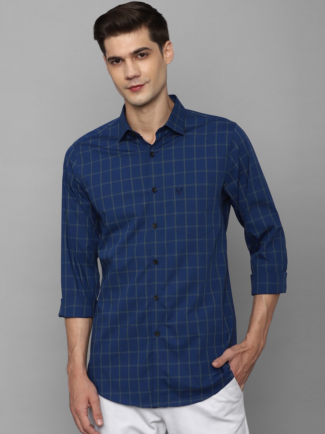 

Allen Solly Slim Fit Grid Tattersall Checked Casual Shirt, Blue