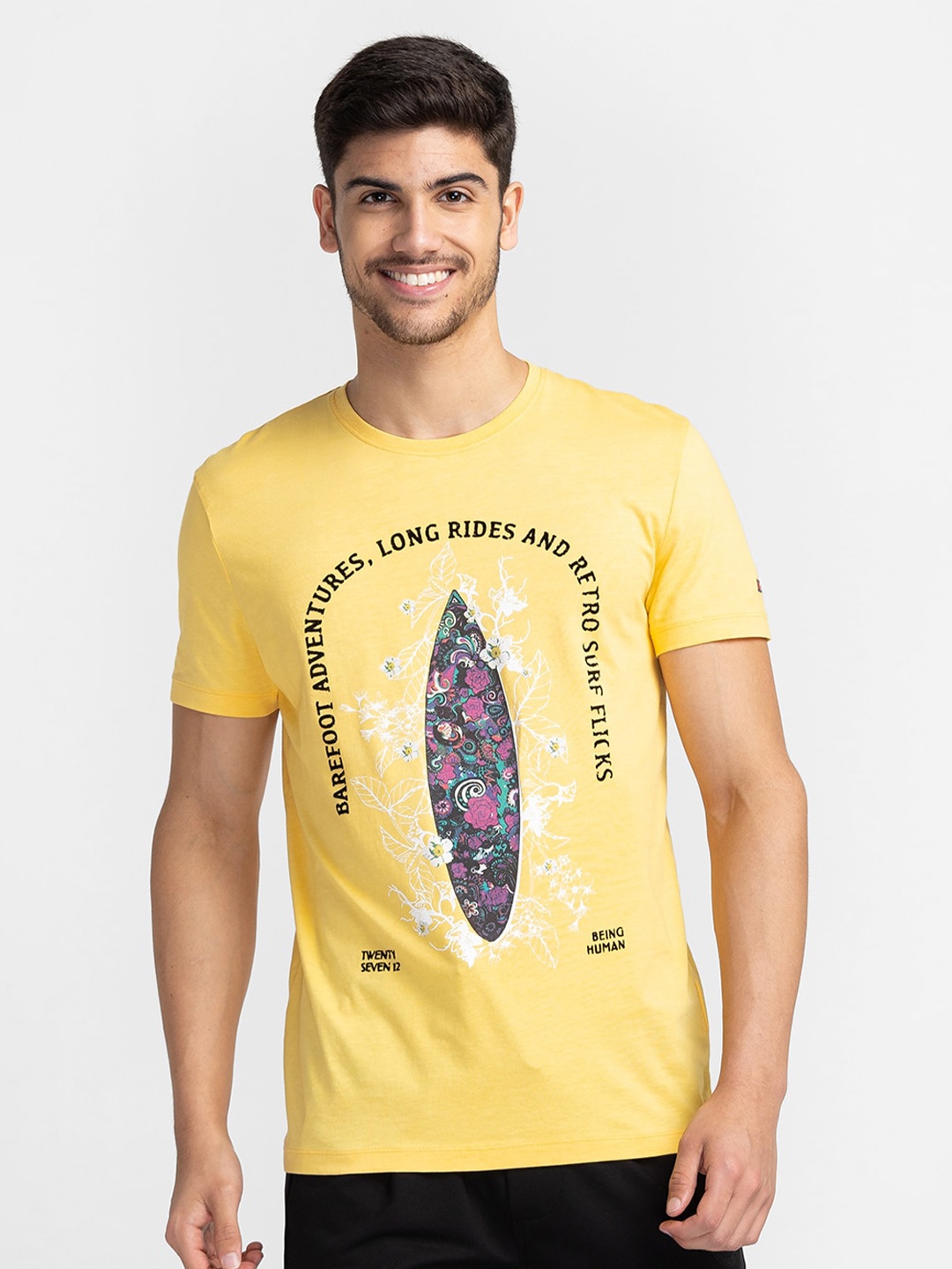 

Being Human Graphic Printed Round Neck Cotton T-shirt, Yellow