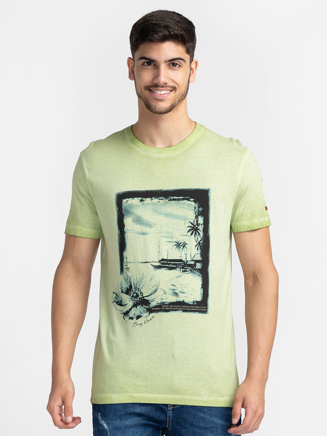 

Being Human Graphic Printed Round Neck Cotton T-shirt, Green