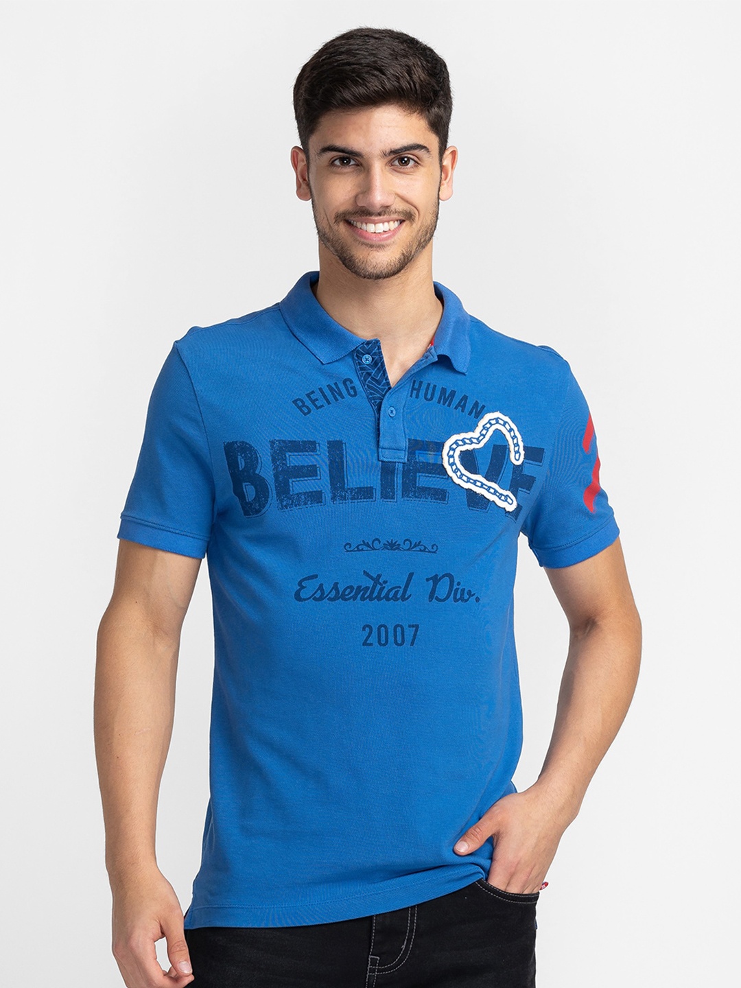 

Being Human Typography Printed Polo Collar T-shirt, Blue