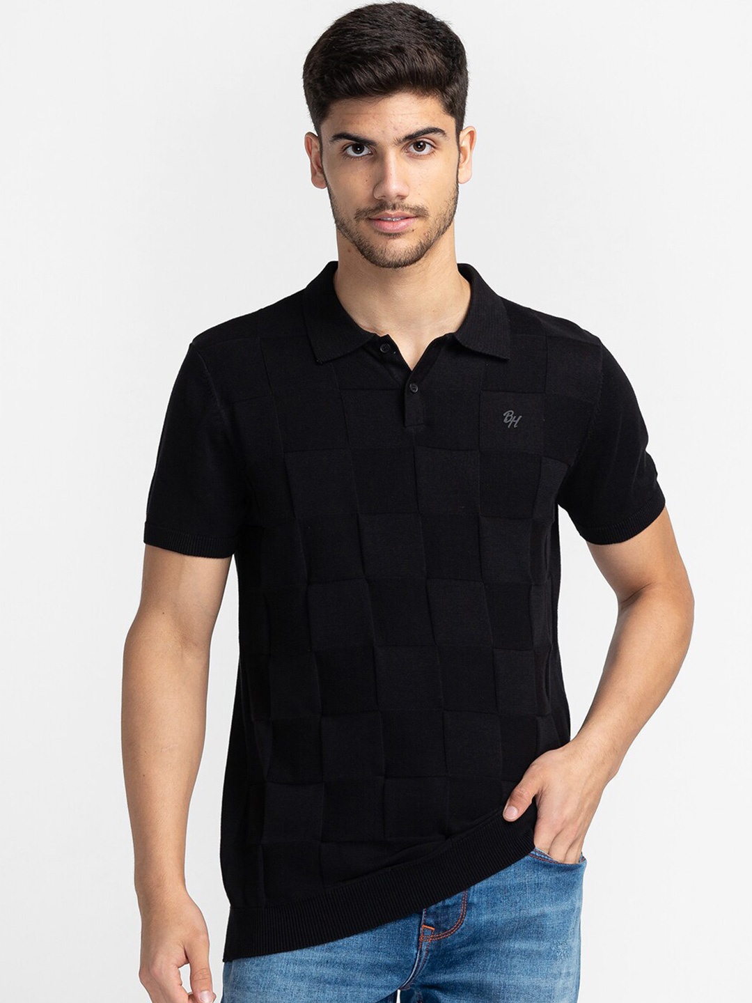 

Being Human Polo Collar Cotton T-shirt, Black