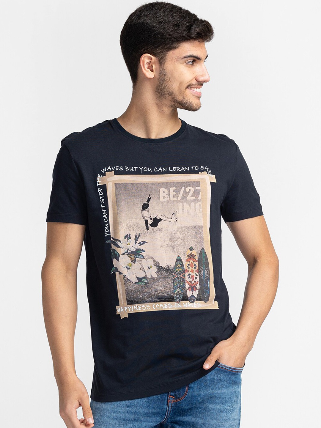 

Being Human Graphic Printed Regular Fit T-shirt, Navy blue