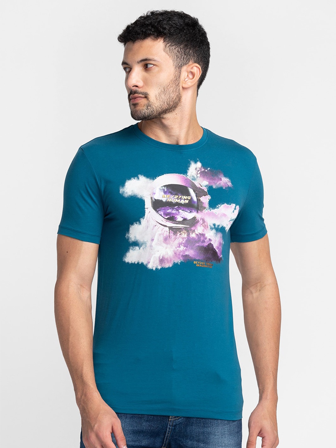 

Being Human Graphic Printed Round Neck Cotton T-shirt, Teal