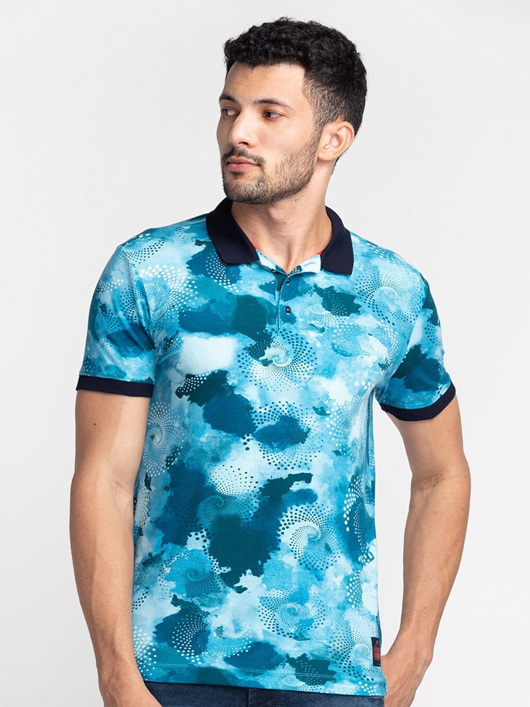 

Being Human Abstract Printed Polo Collar Regular-Fit Knitted Casual T-shirt, Blue