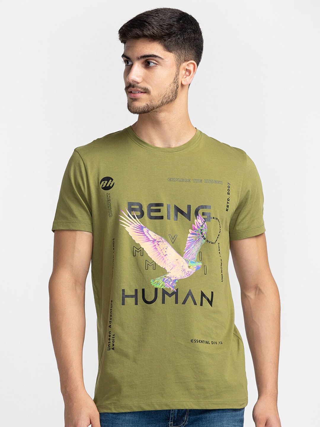 Being Human Typography Printed Round Neck T-shirt, Green