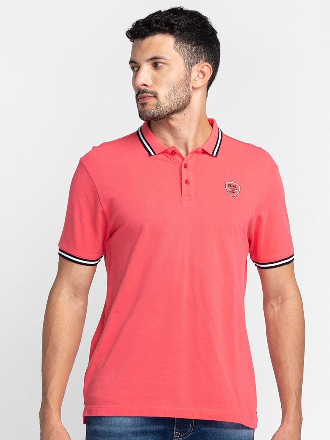 

Being Human Polo Collar Short Sleeves T-shirt, Pink