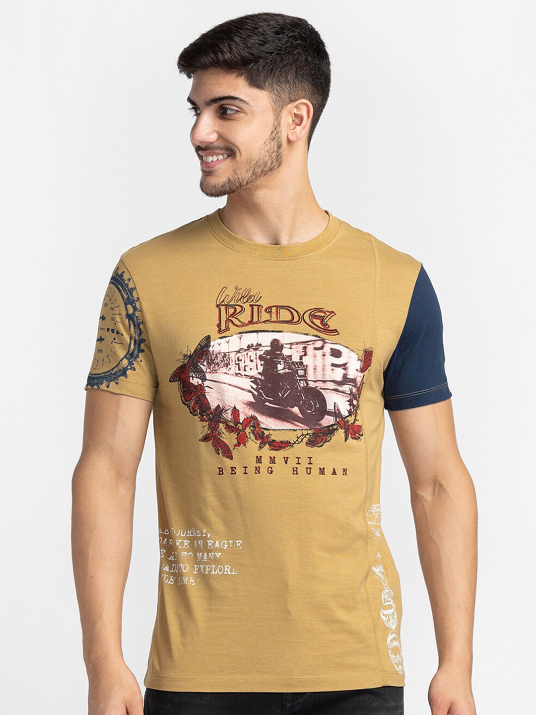 

Being Human Graphic Printed Cotton T-shirt, Brown