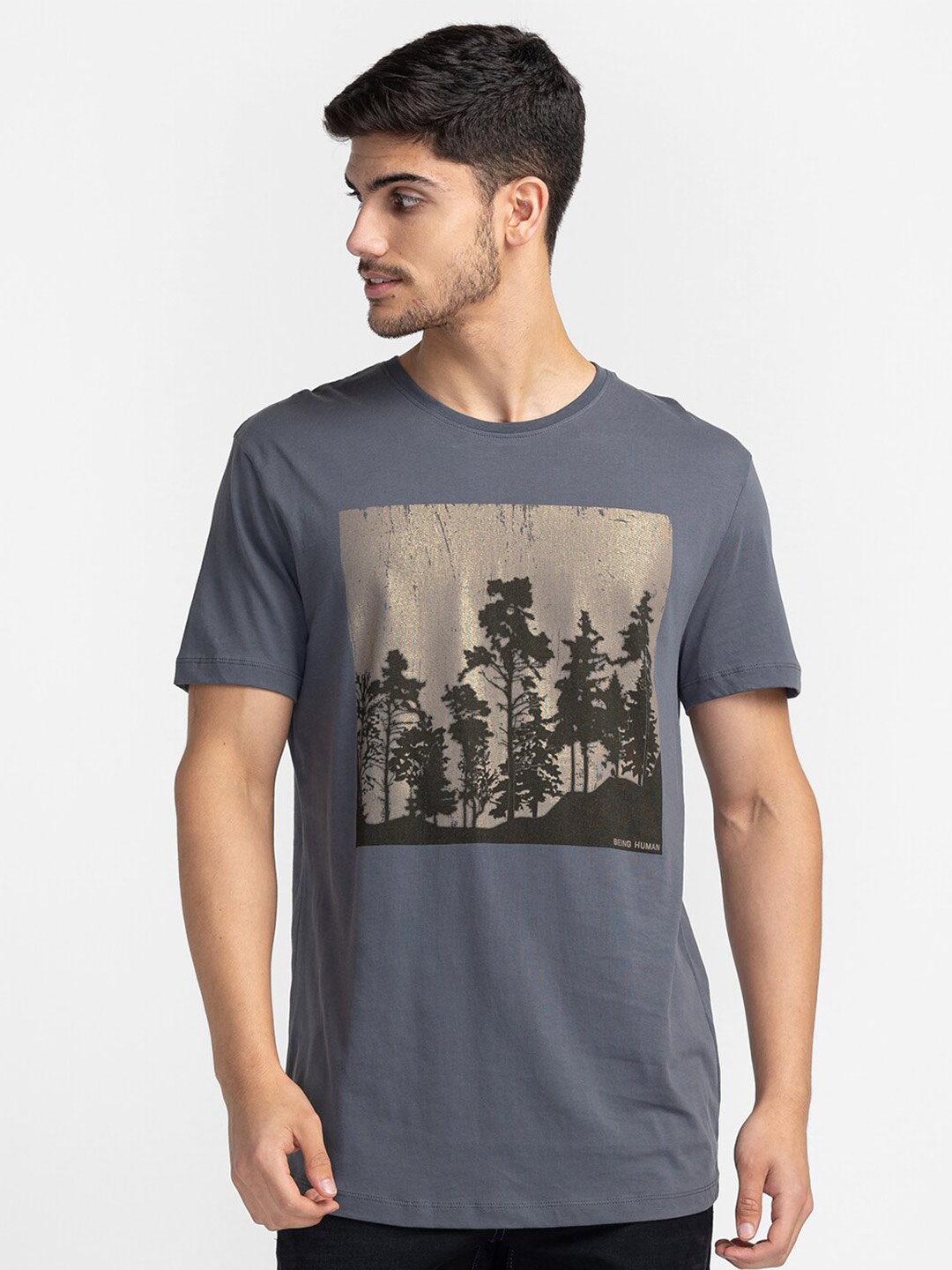 

Being Human Graphic Printed Round Neck T-shirt, Grey