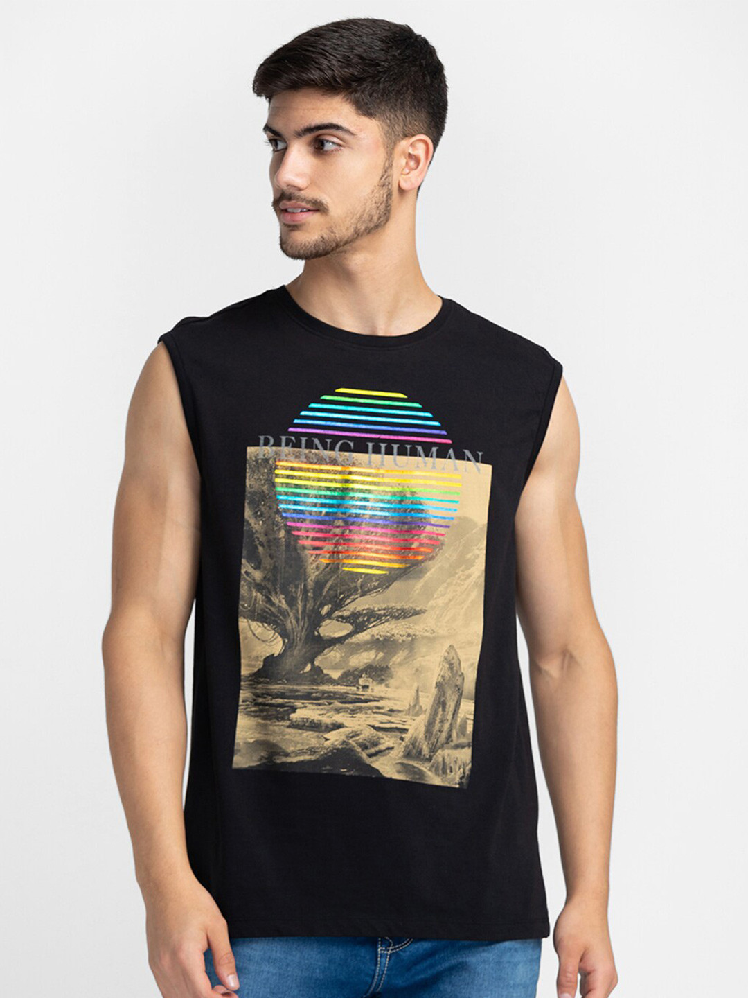 

Being Human Graphic Printed Sleeveless T-shirt, Black