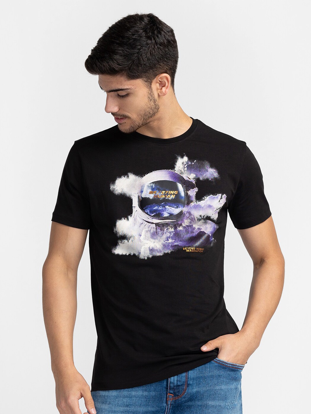 

Being Human Printed Round Neck T-shirt, Black