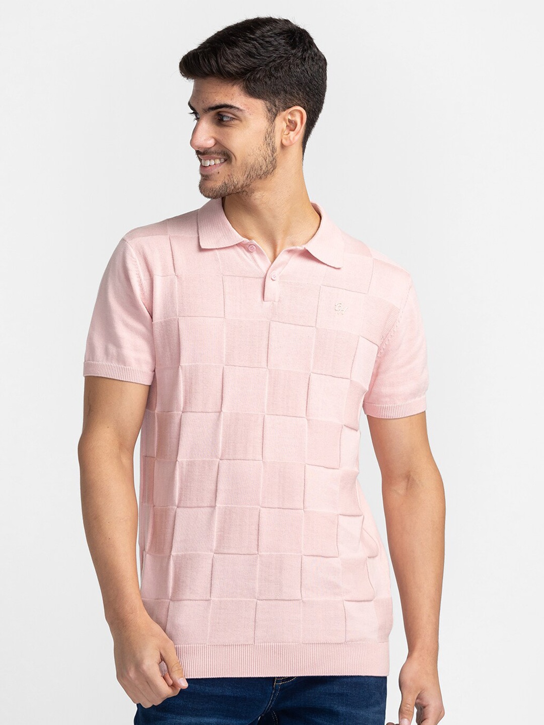 

Being Human Checked Regular Fit Polo Collar T-shirt, Pink