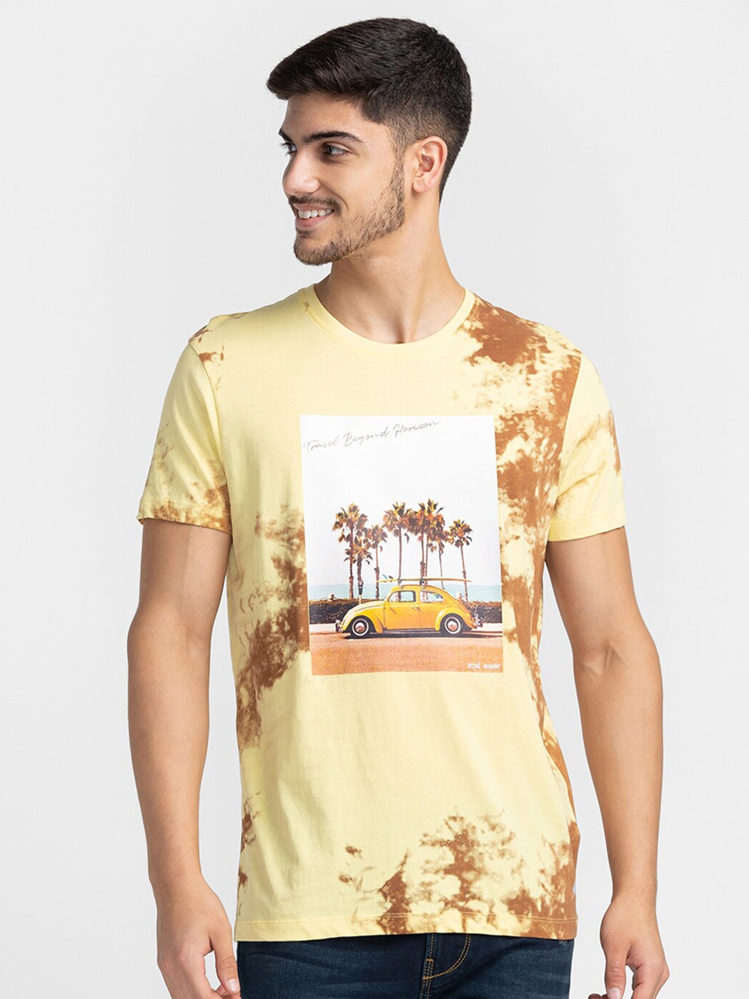 

Being Human Graphic Printed Round Neck T-shirt, Yellow