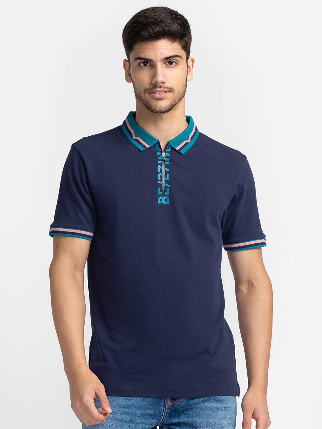 

Being Human Polo Collar Cotton T-shirt, Navy blue
