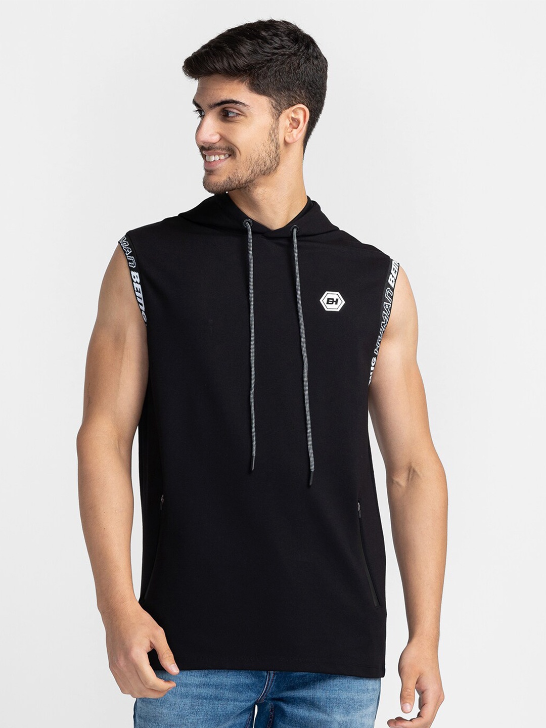 

Being Human Hooded Sleeveless Casual T-shirt, Black