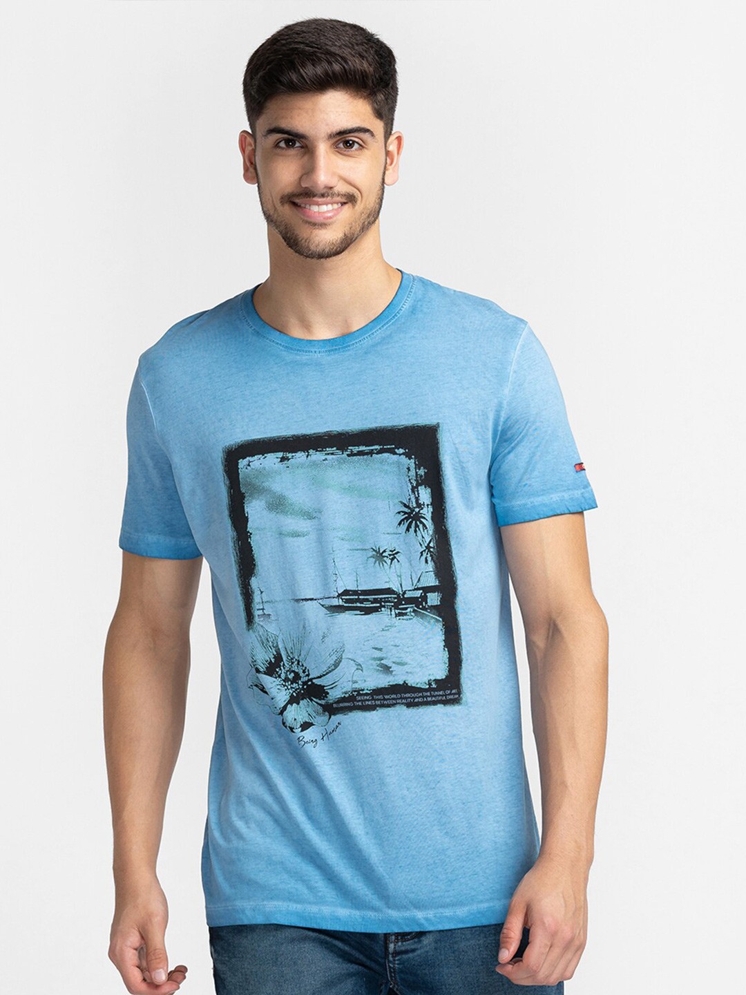 

Being Human Printed Round Neck T-shirt, Blue