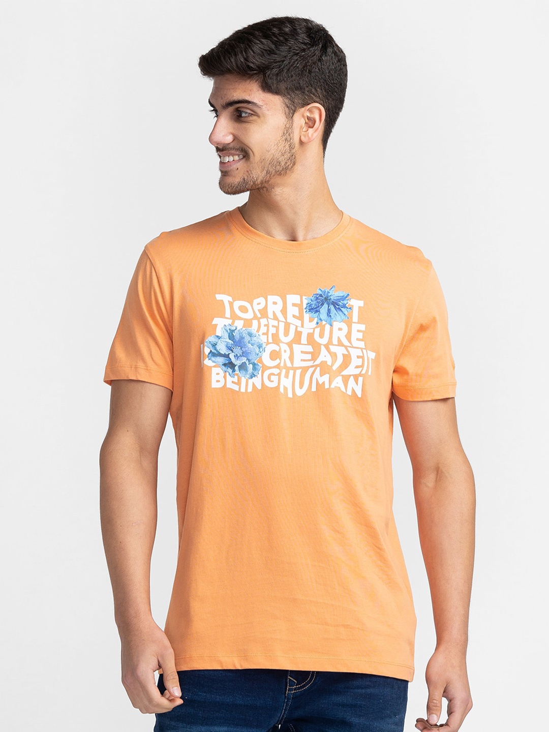 

Being Human Typography Printed Round Neck T-shirt, Orange
