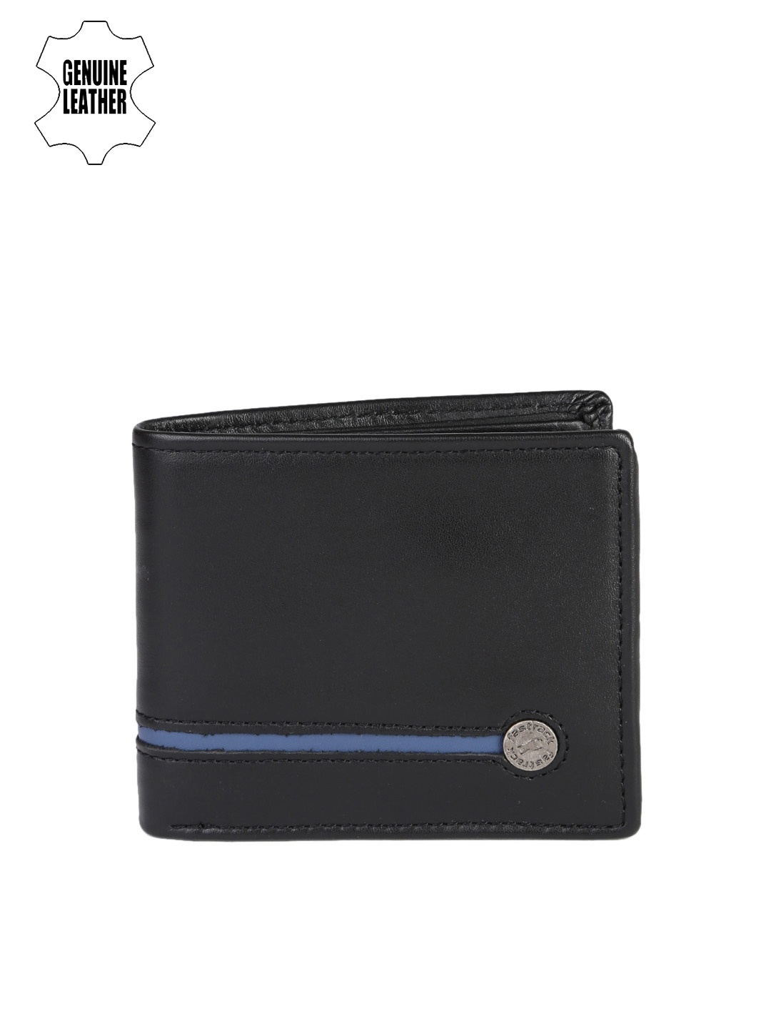 

Fastrack Men Black & Navy Blue Genuine Leather Wallet