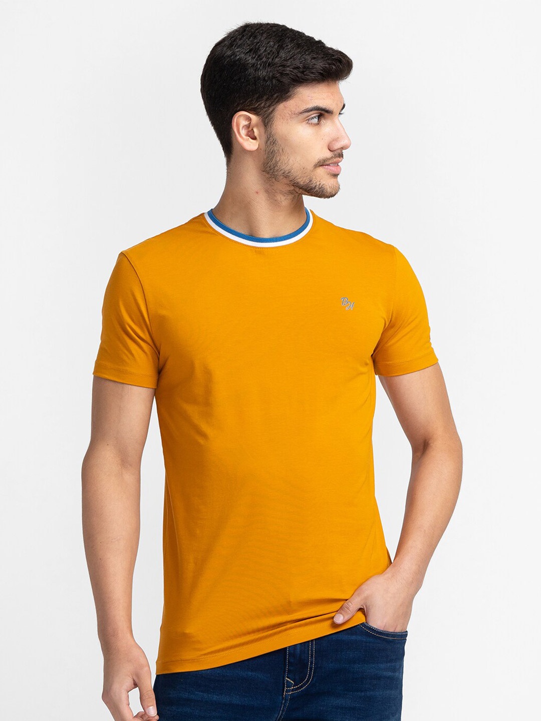 

Being Human Round Neck Short Sleeves Cotton T-Shirt, Mustard