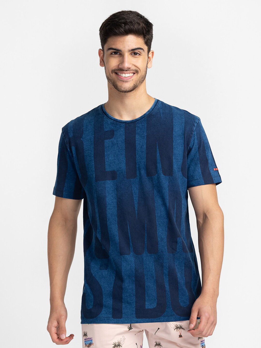 

Being Human Typography Printed Cotton T-shirt, Blue