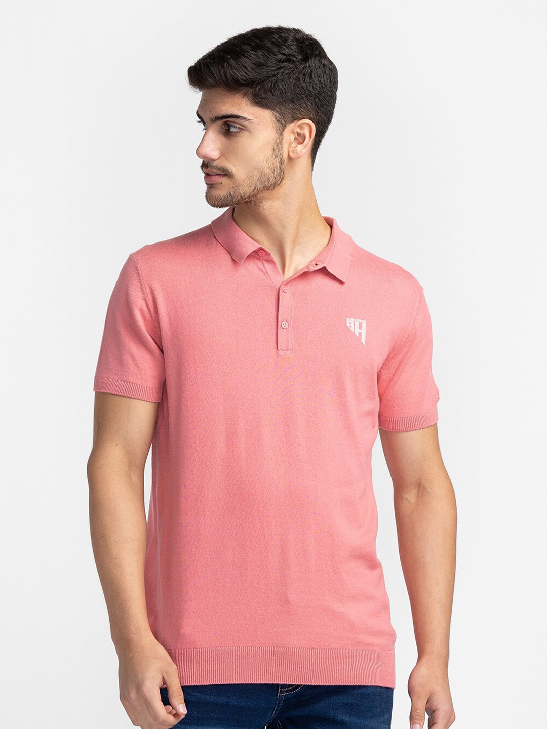 

Being Human Polo Collar Cotton T-Shirt, Pink