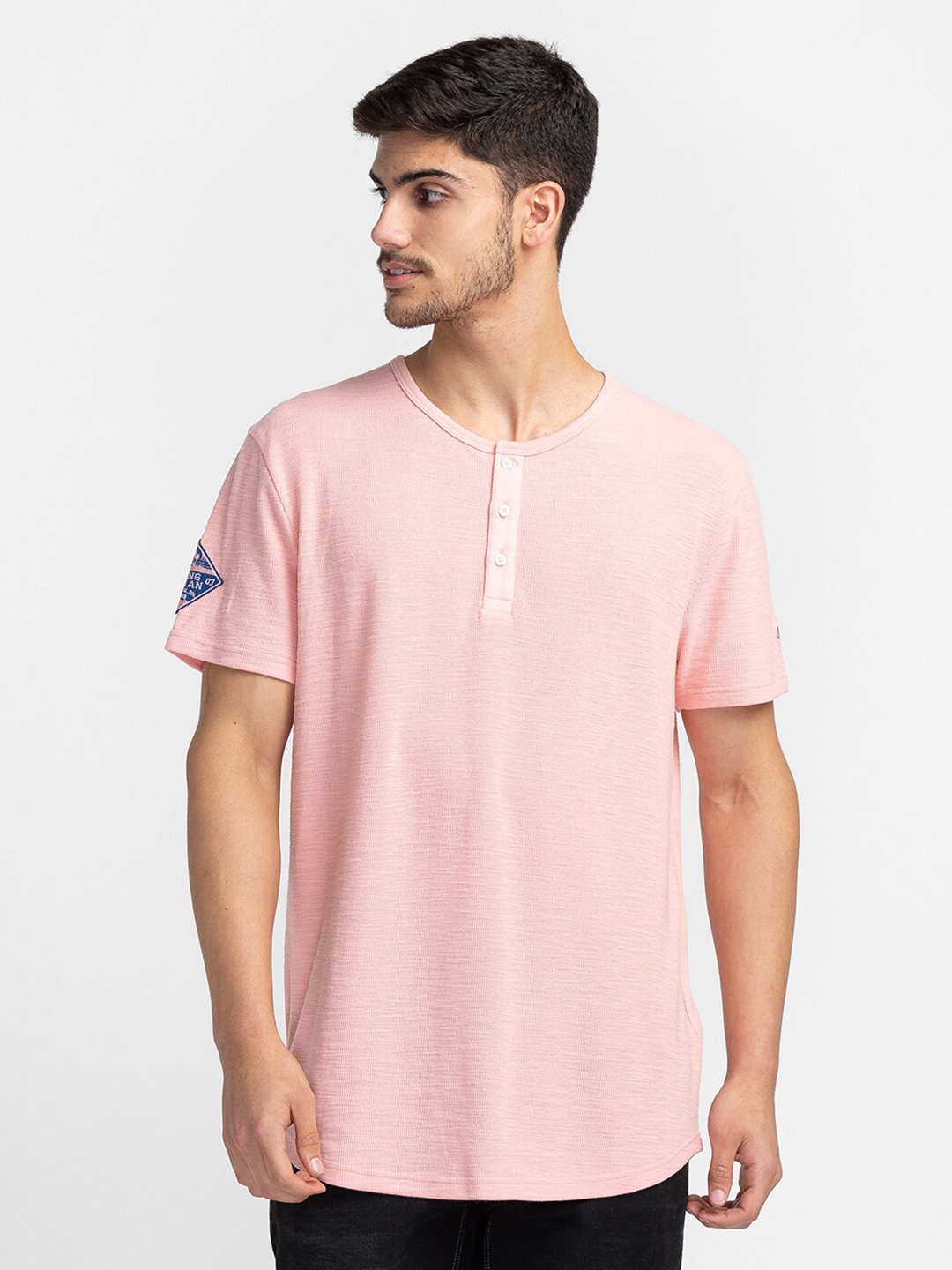 

Being Human Henley Neck Cotton T-Shirt, Pink