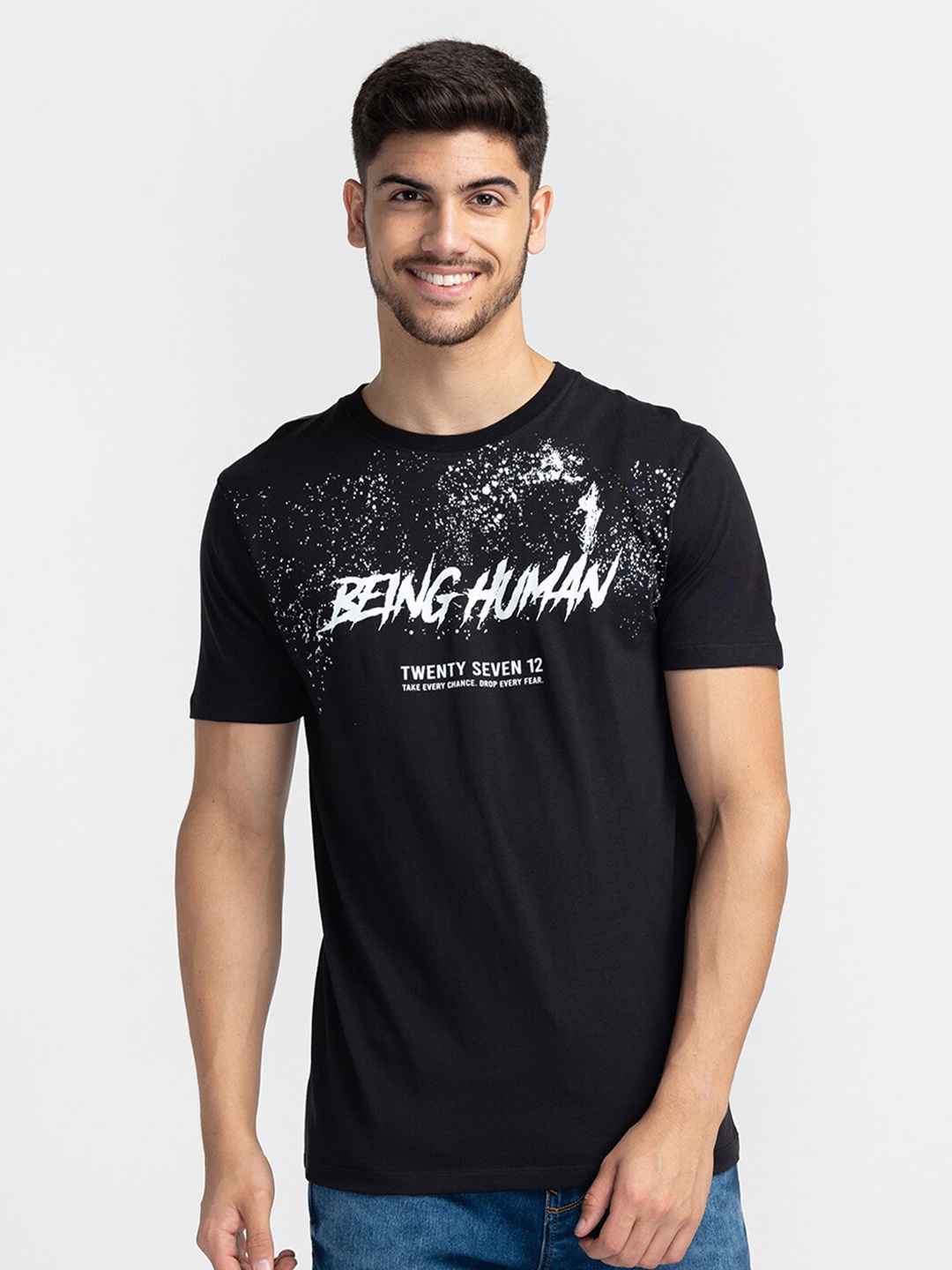 

Being Human Typography Printed Cotton T-shirt, Black