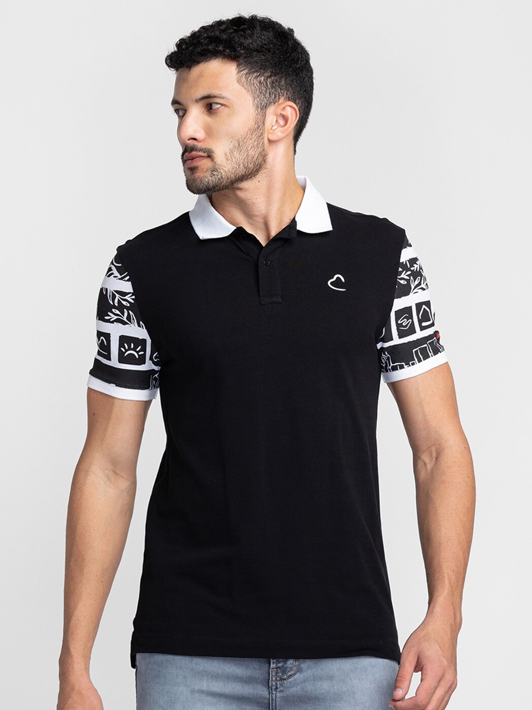 

Being Human Colourblocked Polo Collar T-shirt, Black