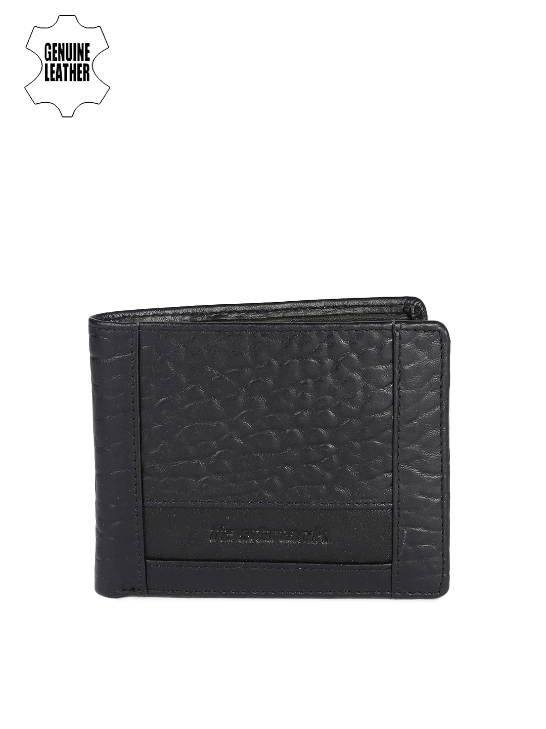 

Fastrack Men Black Textured Genuine Leather Wallet