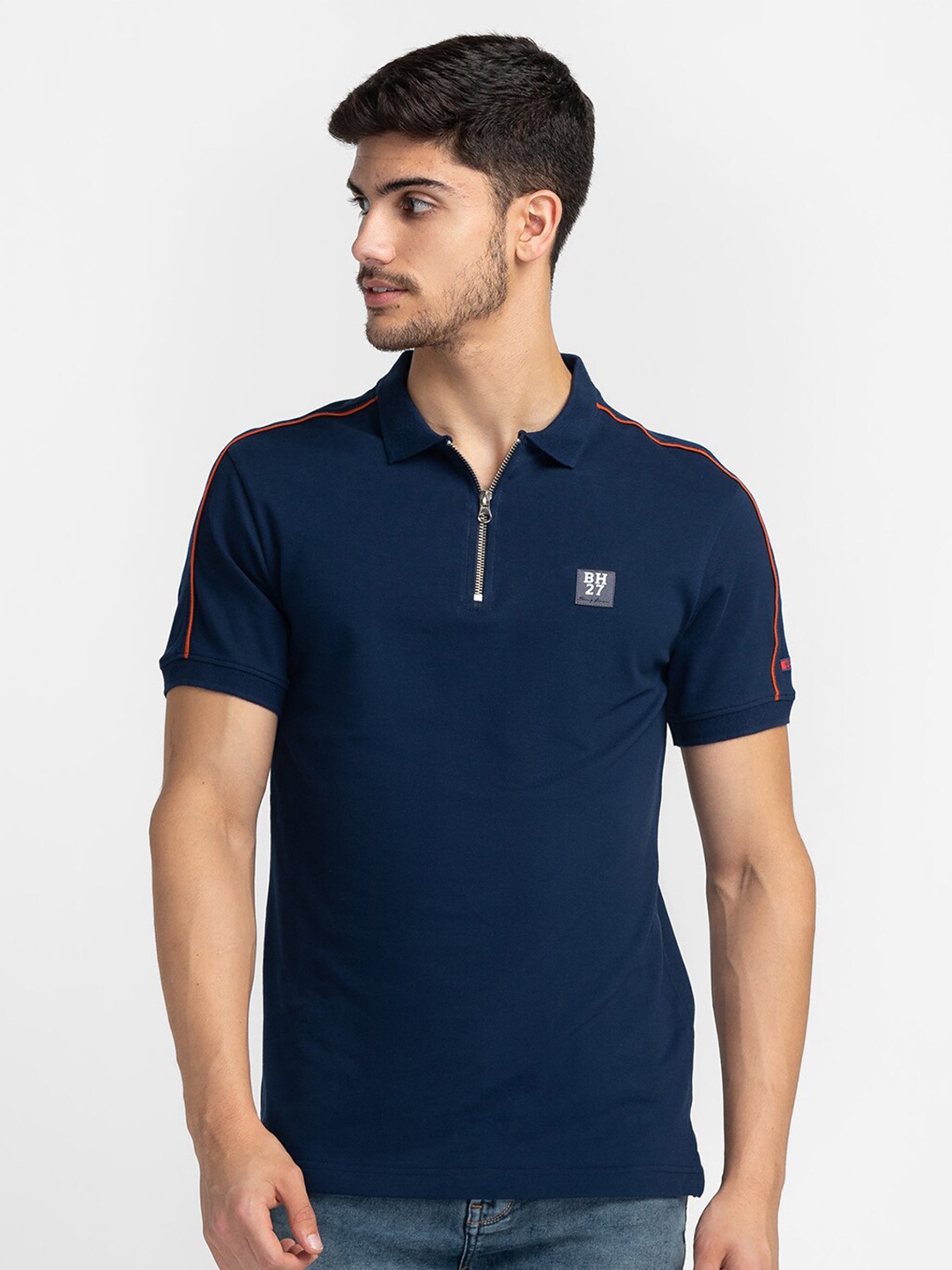 

Being Human Polo Collar Cotton T-Shirt, Navy blue