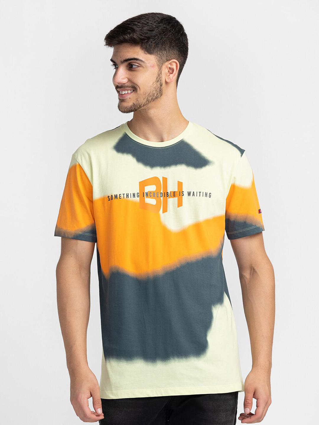 

Being Human Abstract Printed Round Neck T-shirt, Mustard