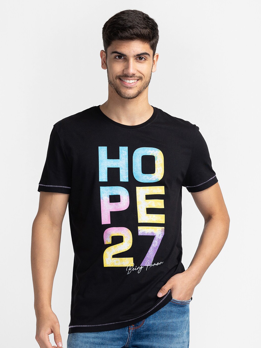 

Being Human Typography Printed Round Neck T-shirt, Black