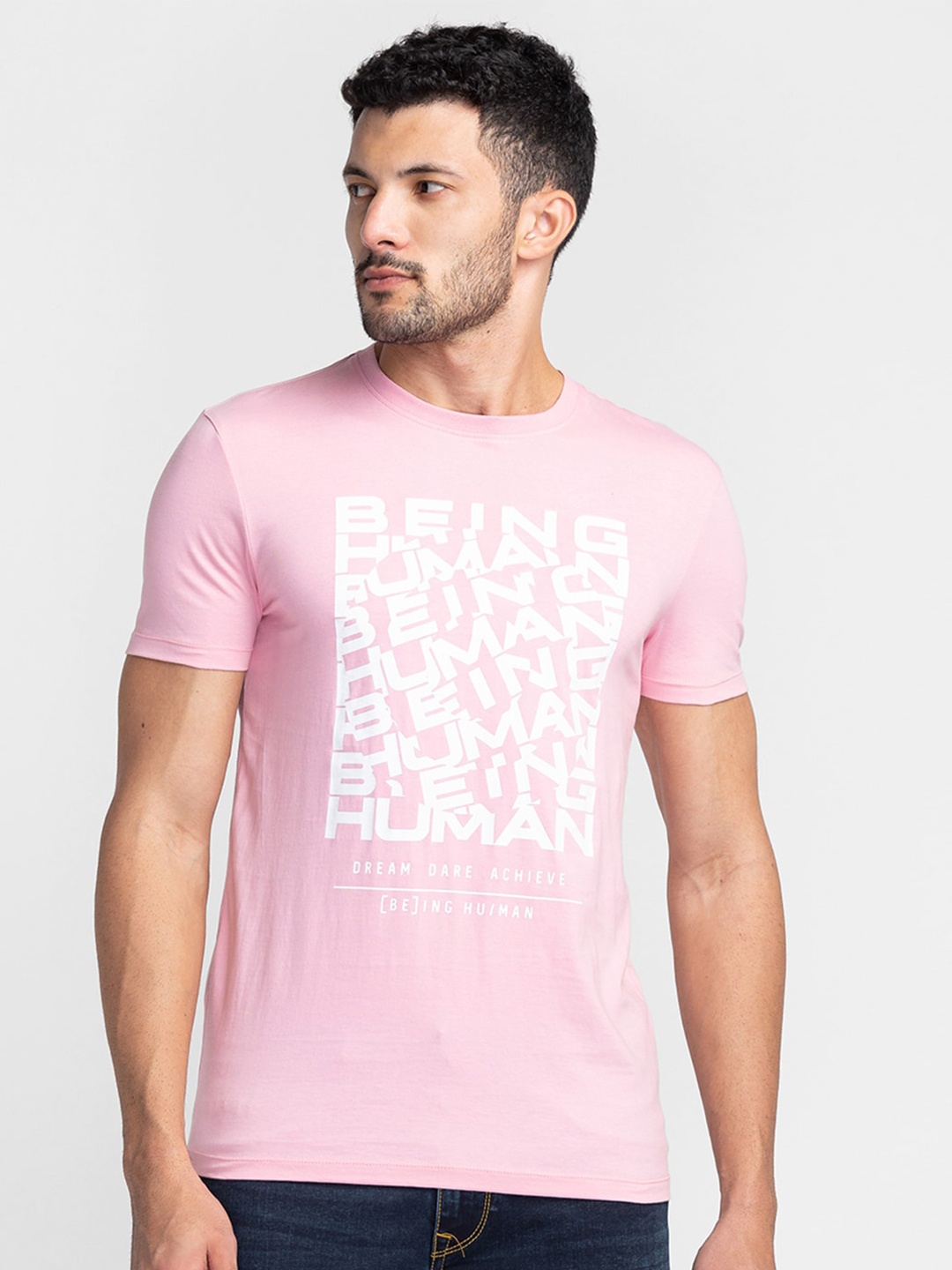 

Being Human Typography Printed Cotton T-Shirt, Pink