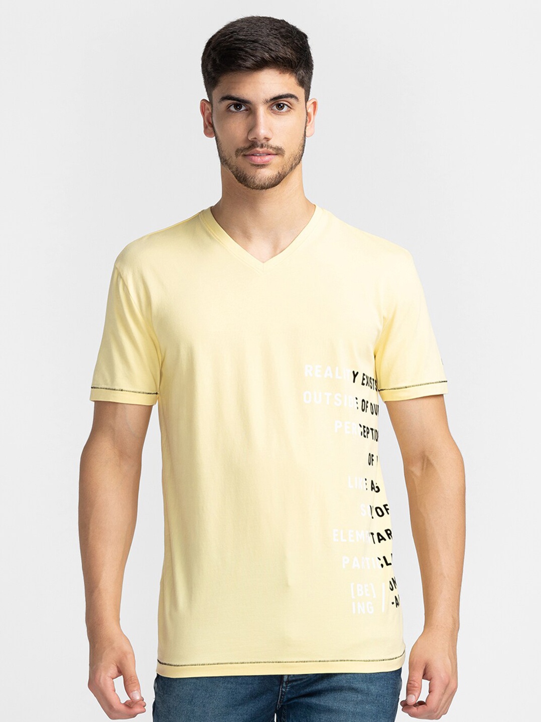 

Being Human Typography Printed V-Neck T-shirt, Yellow