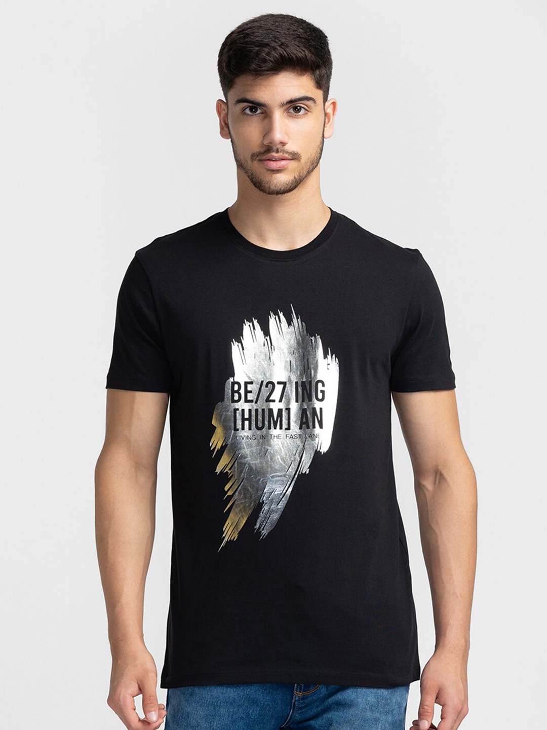 

Being Human Typography Printed Round Neck T-shirt, Black