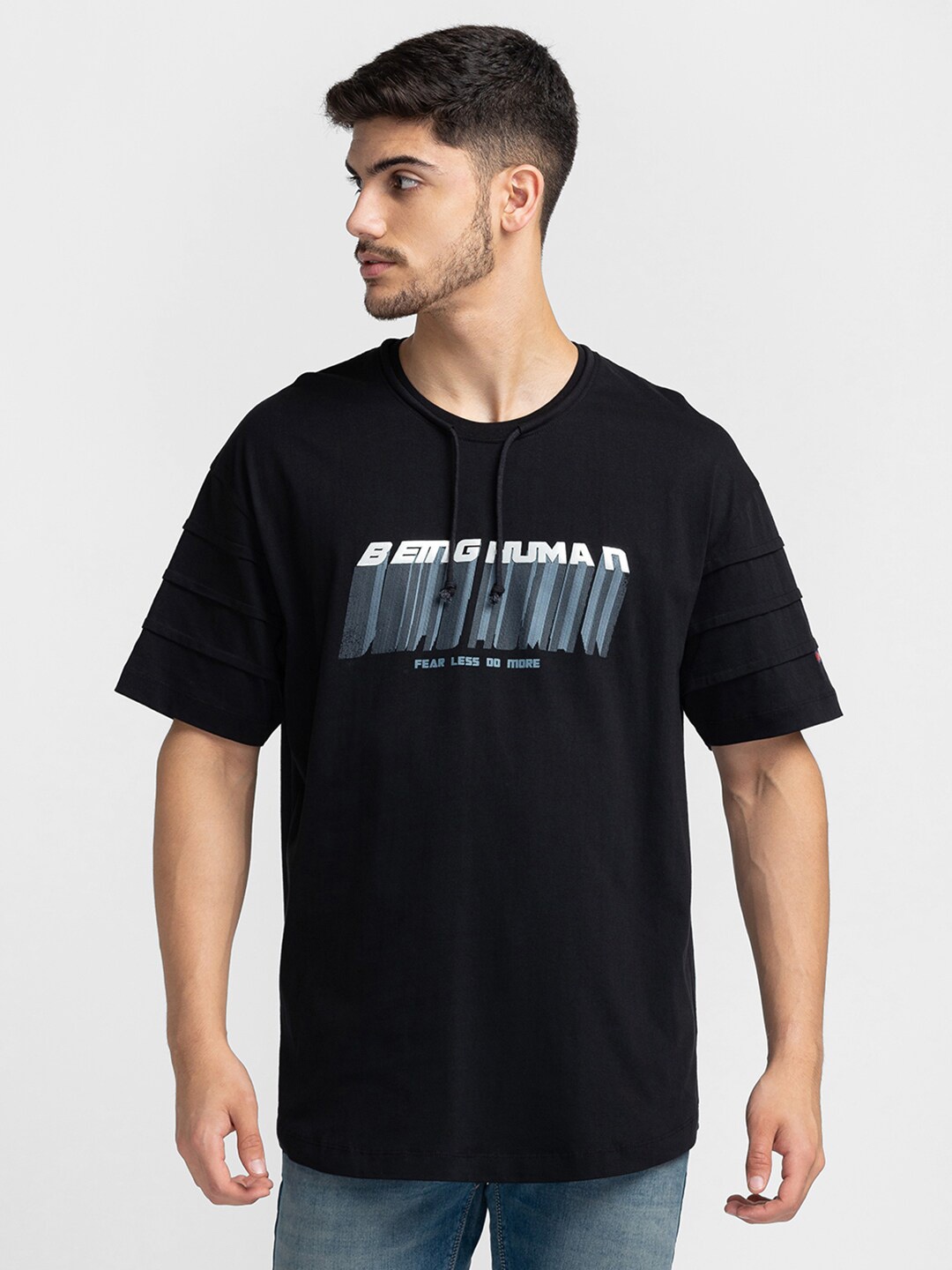

Being Human Typography Printed Cotton T-shirt, Black