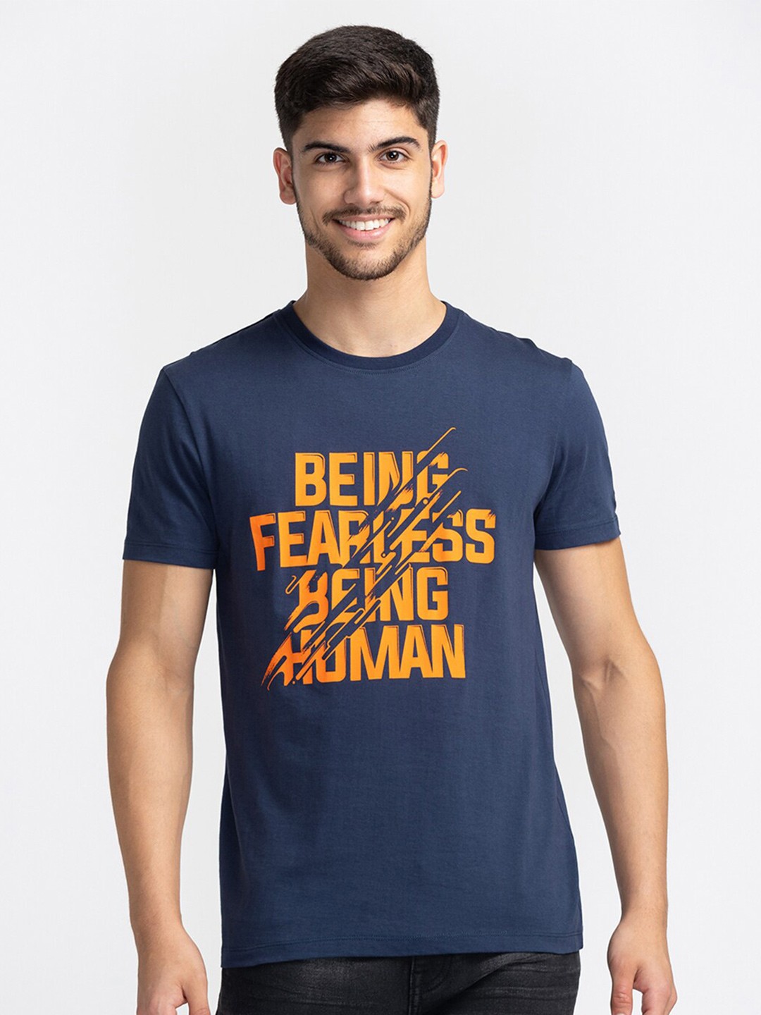 Being Human Typography Printed Short Sleeves T-shirt, Navy blue