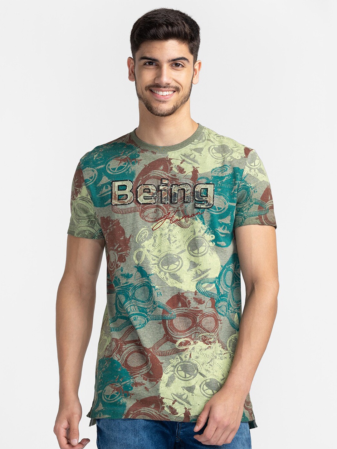 

Being Human Graphic Printed Cotton T-shirt, Green