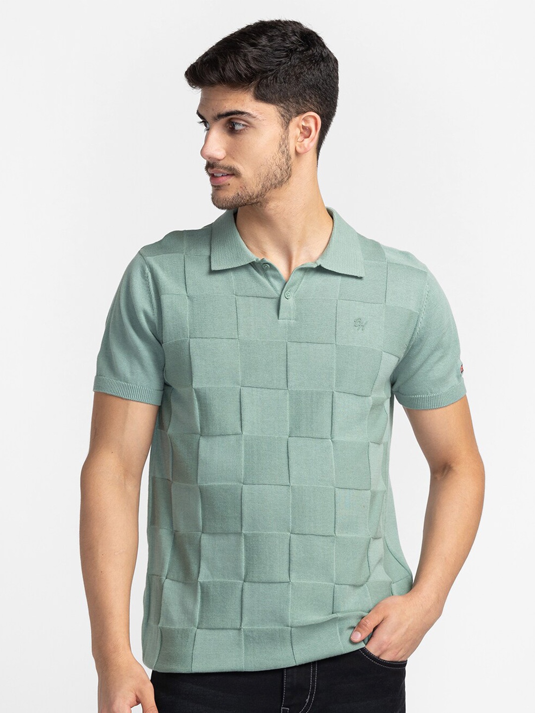 

Being Human Self Design Polo Collar Cotton T-Shirt, Green