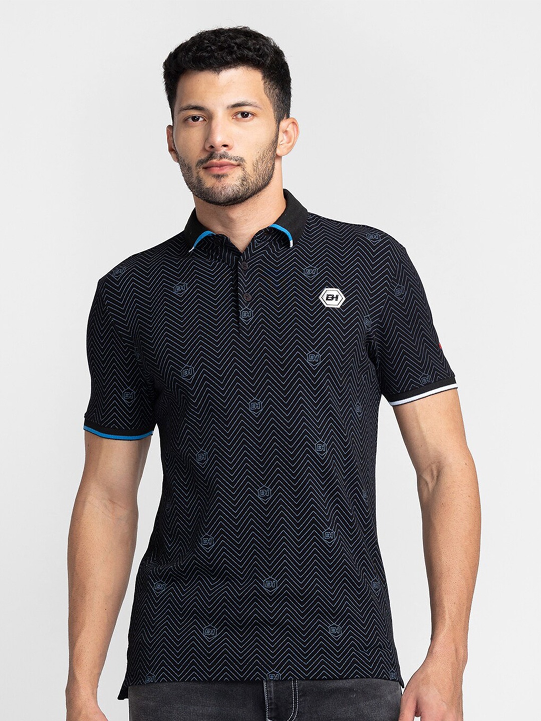 

Being Human Abstract Printed Polo Collar Casual T-shirt, Black