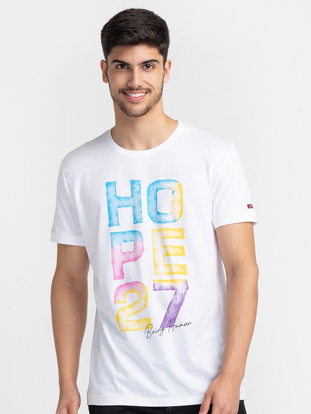 

Being Human Typography Printed Round Neck Casual T-shirt, White