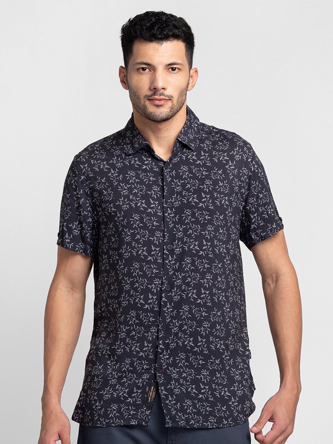

Being Human Floral Printed Slim Fit Casual Shirt, Black