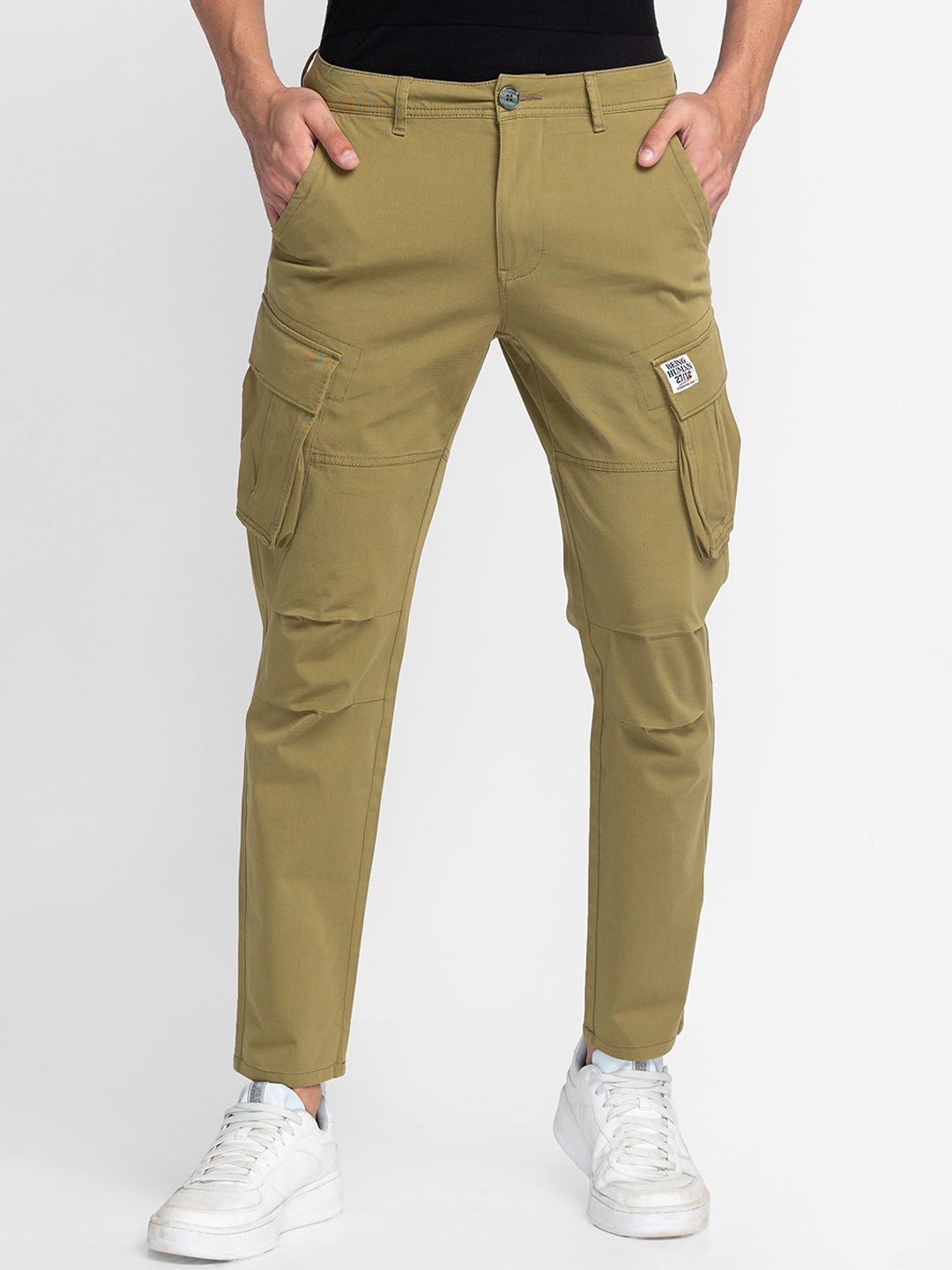 

Being Human Men Slim Fit Cargos Trousers, Olive