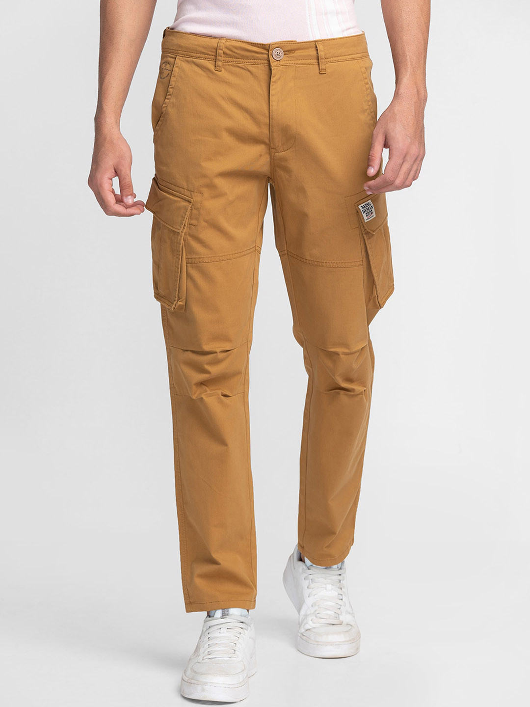 

Being Human Men Slim Fit Cotton Cargos Trousers, Brown
