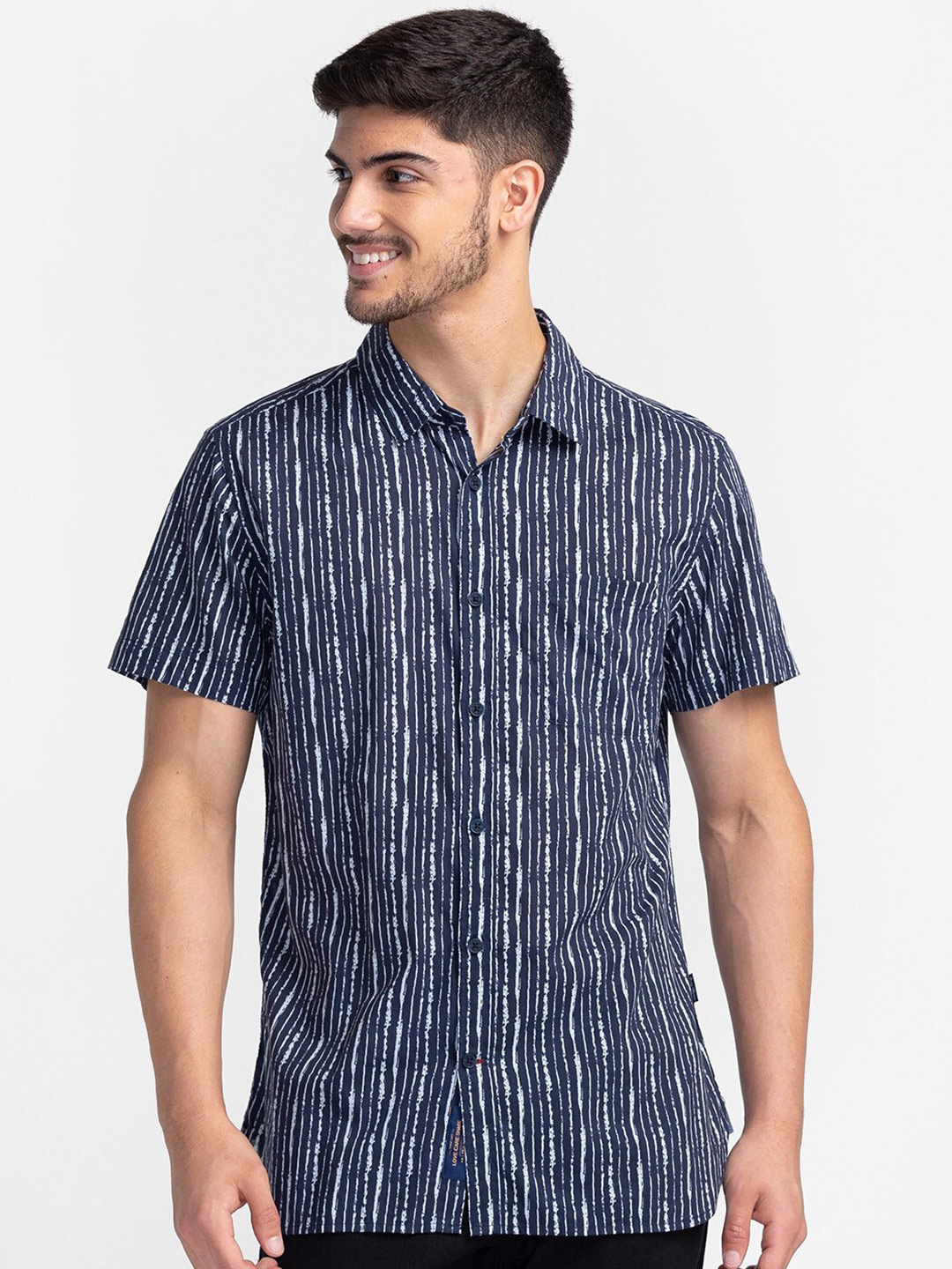 

Being Human Slim Fit Striped Cotton Casual Shirt, Navy blue
