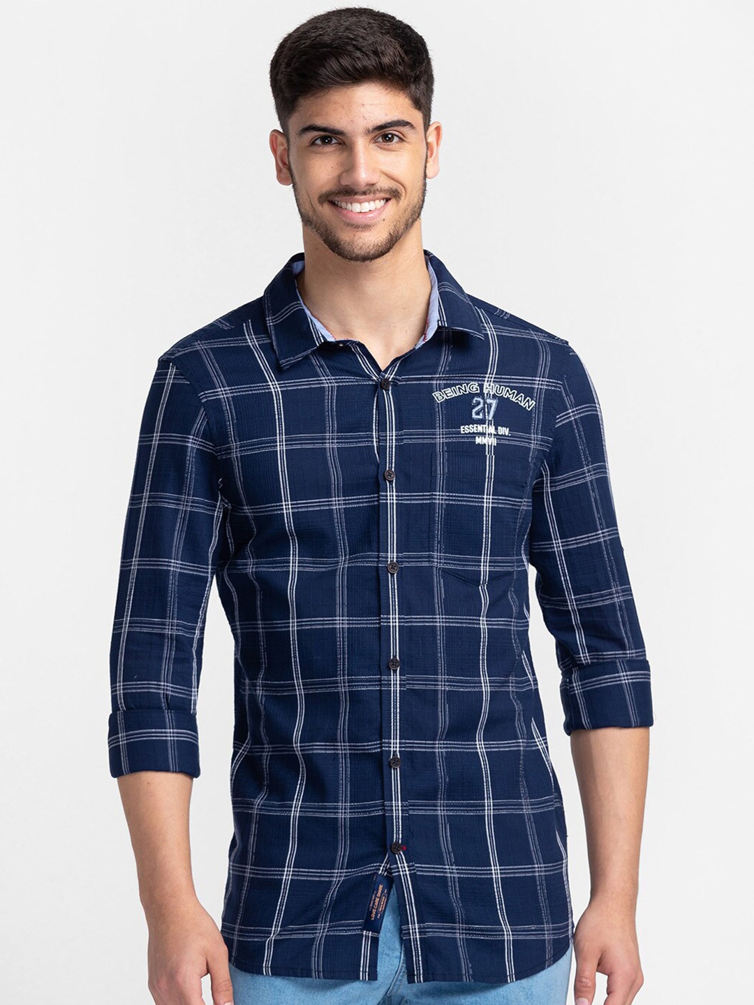 

Being Human Slim Fit Tartan Checked Casual Shirt, Navy blue