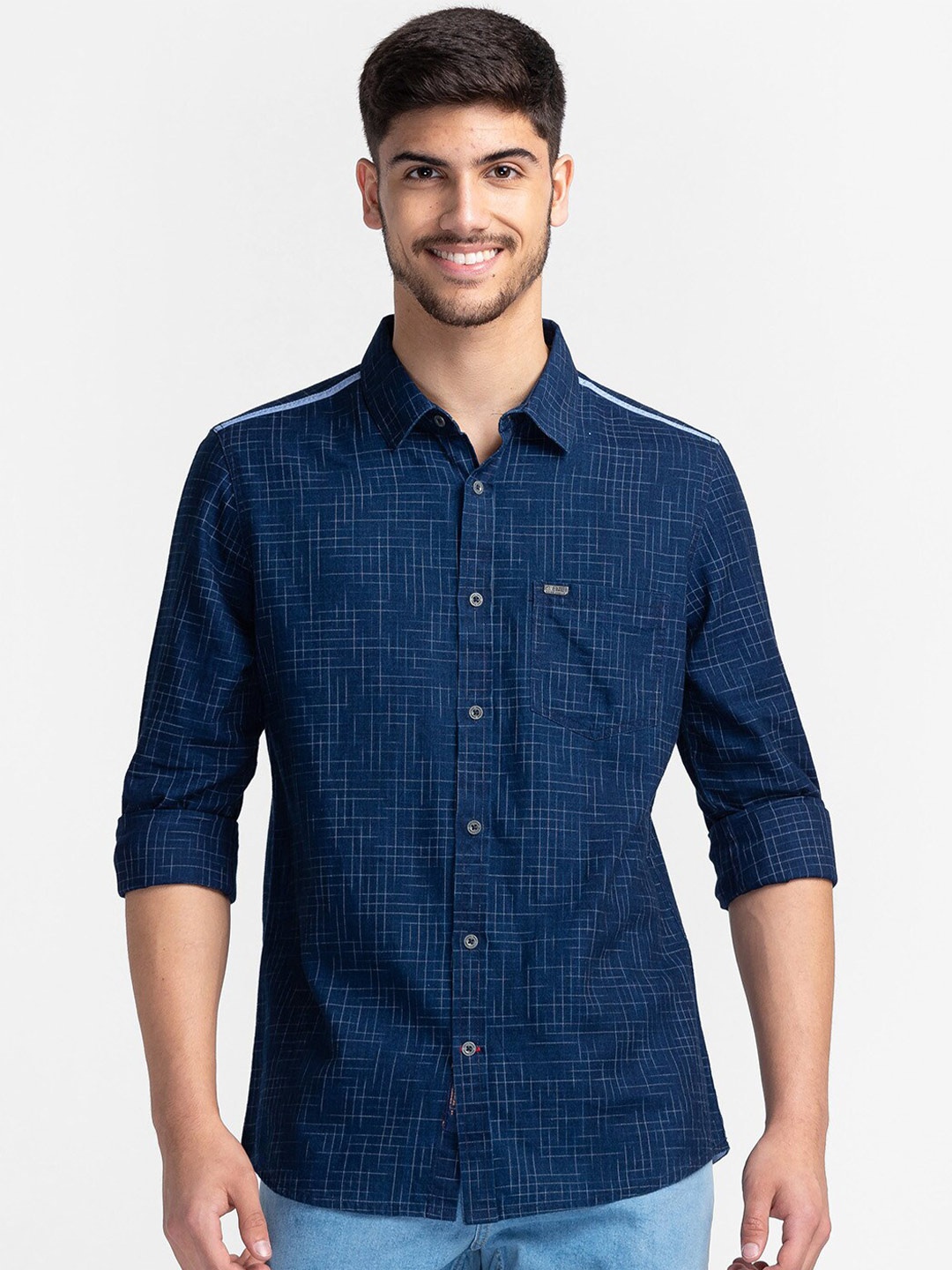 

Being Human Checked Slim Fit Casual Shirt, Navy blue